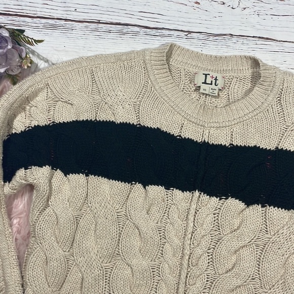 Label + Thread Clara Striped Crewneck Cable Sweater - Sand - Picture 6 of 12